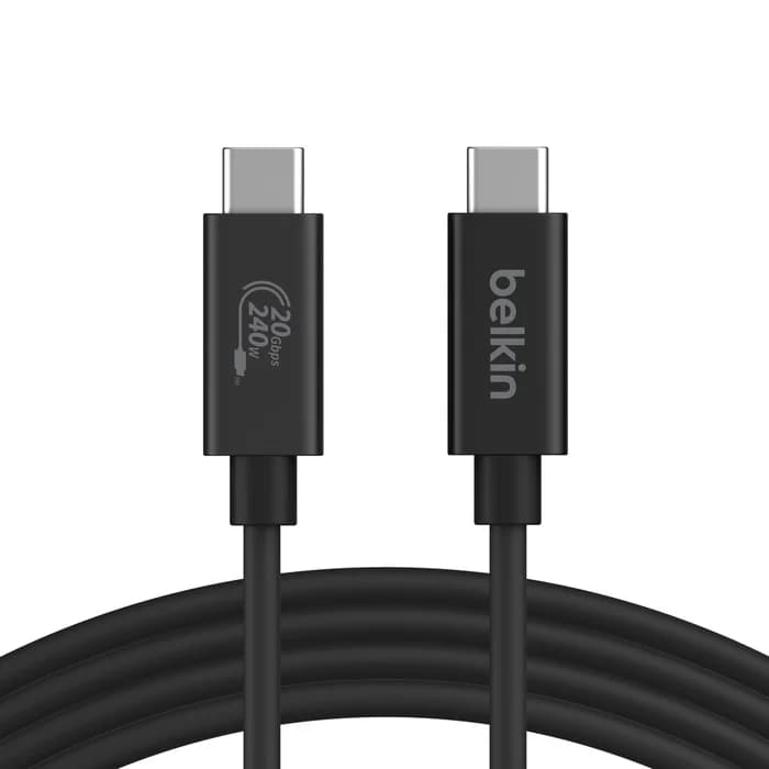 Belkin Connect USB4 USB-C to USB-C Cable (1.2M) - Black (INZ004TT1.2MBK), 5A/240W, 20Gbps, 4K@60Hz, Thunderbolt 4, USB-IF Certified, 2 Years Warranty