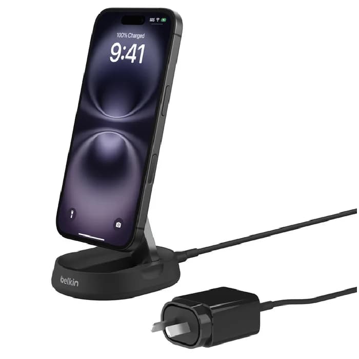 Belkin BoostCharge Pro Convertible Magnetic Wireless Charging Stand With Qi2 + 20W Wall Charger +USB-C Cable- Black(WIA008auBK), 15W, 2 Years Warranty